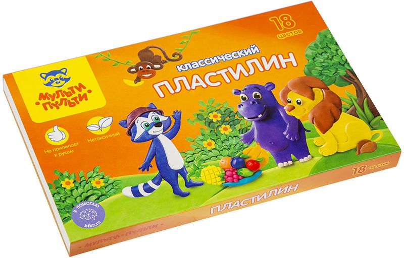 Мульти-Пульти Пластилин Приключения Енота 18 цветовКП_10211 Мульти-Пульти Пластилин Приключения Енота 18 цветовКП_10211Набор пластилина торговой марки Мульти-Пульти Приключения Енота является отличным материалом для детского творчества. Комплект состоит из восемнадцати брусочков разноцветной массы, которая отлично смешивается и образует новые оттенки. Она очень пластична, не прилипает к рукам и не оставляет следов на одежде. Масса не содержит опасных для здоровья малышей синтетических добавок. Брусочки упакованы в яркую картонную коробку, украшенную изображением енота-путешественника и его африканских друзей. Пластилин из коллекции Приключения Енота придется по душе всем малышам, любящим создавать поделки.