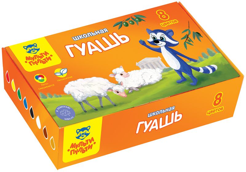 Мульти-Пульти Гуашь Енот в Греции 8 цветовГК_10269 Мульти-Пульти Гуашь Енот в Греции 8 цветовГК_10269Гуашь Мульти-Пульти Енот в Греции создана специально для детского творчества и декоративно-оформительских работ. Краски подходят для рисования по бумаге, картону, дереву, стеклу, керамике.В набор входят 8 разноцветных гуашевых красок в баночках по 17,5 мл.Рекомендуется для детей старше трех лет.