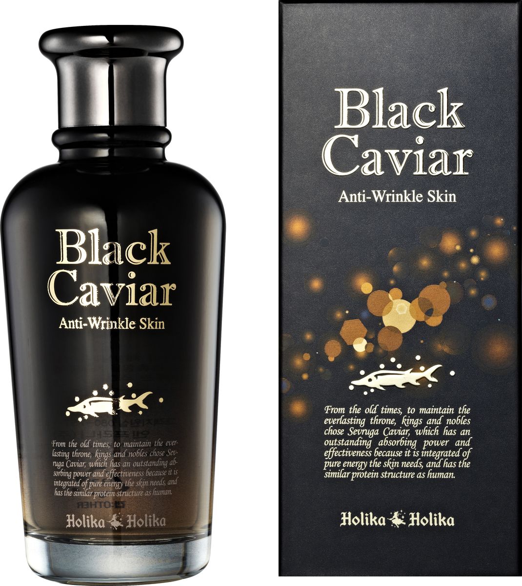 Holika Holika Питательный лифтинг тоник Черная икра, 120 мл20010072 Holika Holika Питательный лифтинг тоник Черная икра, 120 мл20010072Holika Holika Black Caviar Wrinkle Recovery Skin – это очищающий тонер для кожи лица «Черная икра» с 5% содержанием экстракта белужьей икры. Очищает и тонизирует кожу, готовит ее для дальнейшего ухода. Применение: утром и вечером протирать лицо тоником. Предостережения: не используйте на области вокруг глаз, избегайте попадания средства в глаза, только для наружного применения. Состав: вода, экстрактом икры, дипропиленгликоль, бетаин, Глицерет-26, глицерин, экстракт портулака огородного, бета глюкан, диэтоксиэтил сукцинат, бутилен гликоль, ПЭГ-60 гидрогенизированное касторовое масло, феноксиэтанол, метилпарабен, карбомер, морская вода, пропиленгликоль, триэтаноламин, ароматизатор, аденозин, карамель, динатрия ЭДТА, натрия гиалуронат, цетиловая гидроксиэтилцеллюлоза, лецитин, экстракт облепихи, маточное молочко, экстракт жемчуга.Объём: 45 мл.