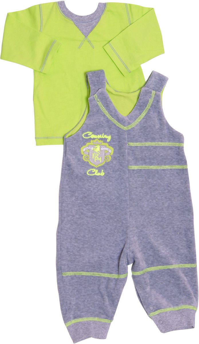 Комплект одежды детский СовенокЯ Неон: кофта, полукомбинезон, цвет: серый, зеленый. 7-10185. Размер 62