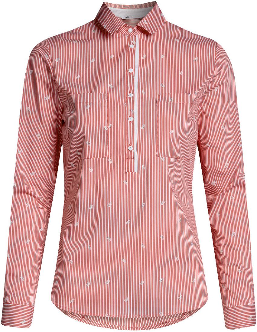 Рубашка женская oodji Ultra, цвет: коралловый, белый,. 11403222-4/46440/4310S. Размер 44-170 (50-170)