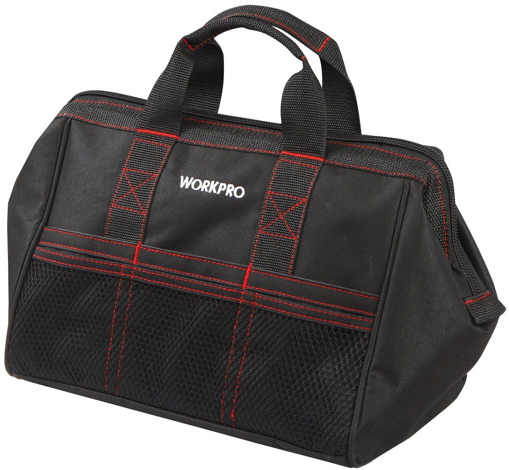 Сумка для инструментов WORKPRO, 6 карманов, 32 х 21 х 23 см. W081001W081001 Сумка для инструментов WORKPRO, 6 карманов, 32 х 21 х 23 см. W081001W081001Профессиональная сумка для инструментов WORKPRO разработана с учетом высоких требований к надежности, безопасности и удобства использования. Размеры сумки 320х210х230 мм. Вес - 400 гр.Материал сумки – износостойкий водоотталкивающий материал: полиэстер 600D.Конструкция сумки позволяет широко открывать ее по всей длине для удобства доступа. В лицевой части сумки вставлен металлический каркас, который позволяет сумке держать форму в раскрытом состоянии. Дно сумки укрепленено плотным материалом. Ручки, в месте захвата рукой, имеют округлую форму, с уплотнителем в нутри, для более комфортного ношения груженой сумки. Сумка оснащена 6 наружними карманами.Швы сумки надёжно прошиты прочными капроновыми нитями.Современная и практичная конструкция предназначена для длительного использования сумки в качестве хранения и транспортировки инструментов. Рекомендованная допустимая нагрузка 8 кг.Страна производства: Китай.