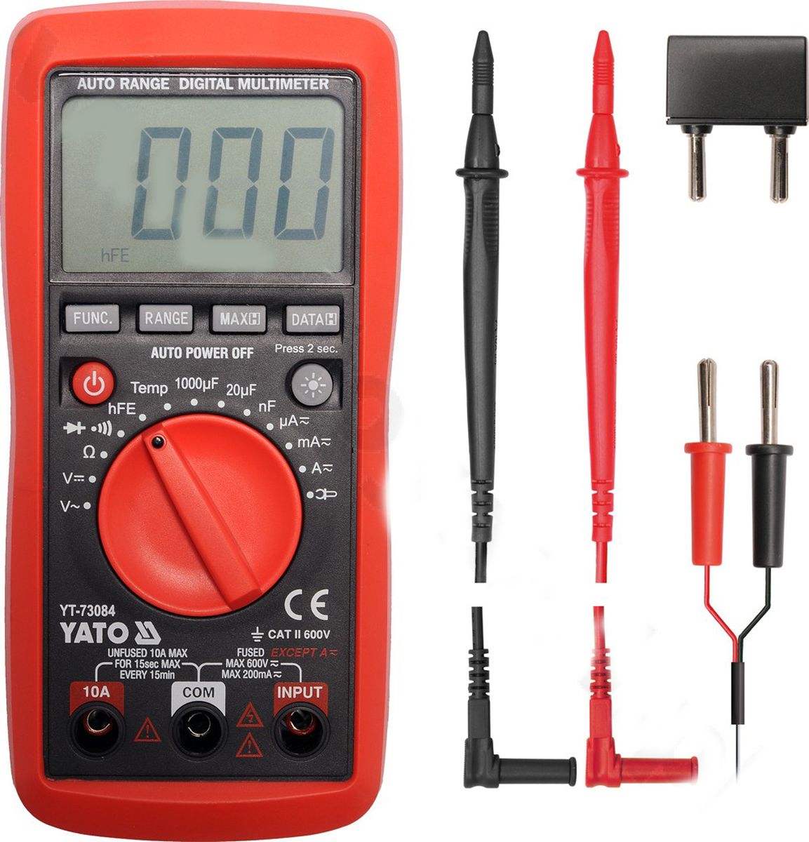 Мультиметр цифровой YatoYT-73084 Мультиметр цифровой YatoYT-73084Мультиметр Yato предназначен для измерения тока, напряжения и температуры. Прибор многофункционален, портативен, питается от химических источников, удобен при ремонте электрооборудования автомобиля, лабораторных измерений.Измерение напряжения переменного и постоянного тока: 0-600 В. Измерение напряжения: 0-20 МОм. Измерение температуры: -20-1000 С. Дисплей: цифровой.
