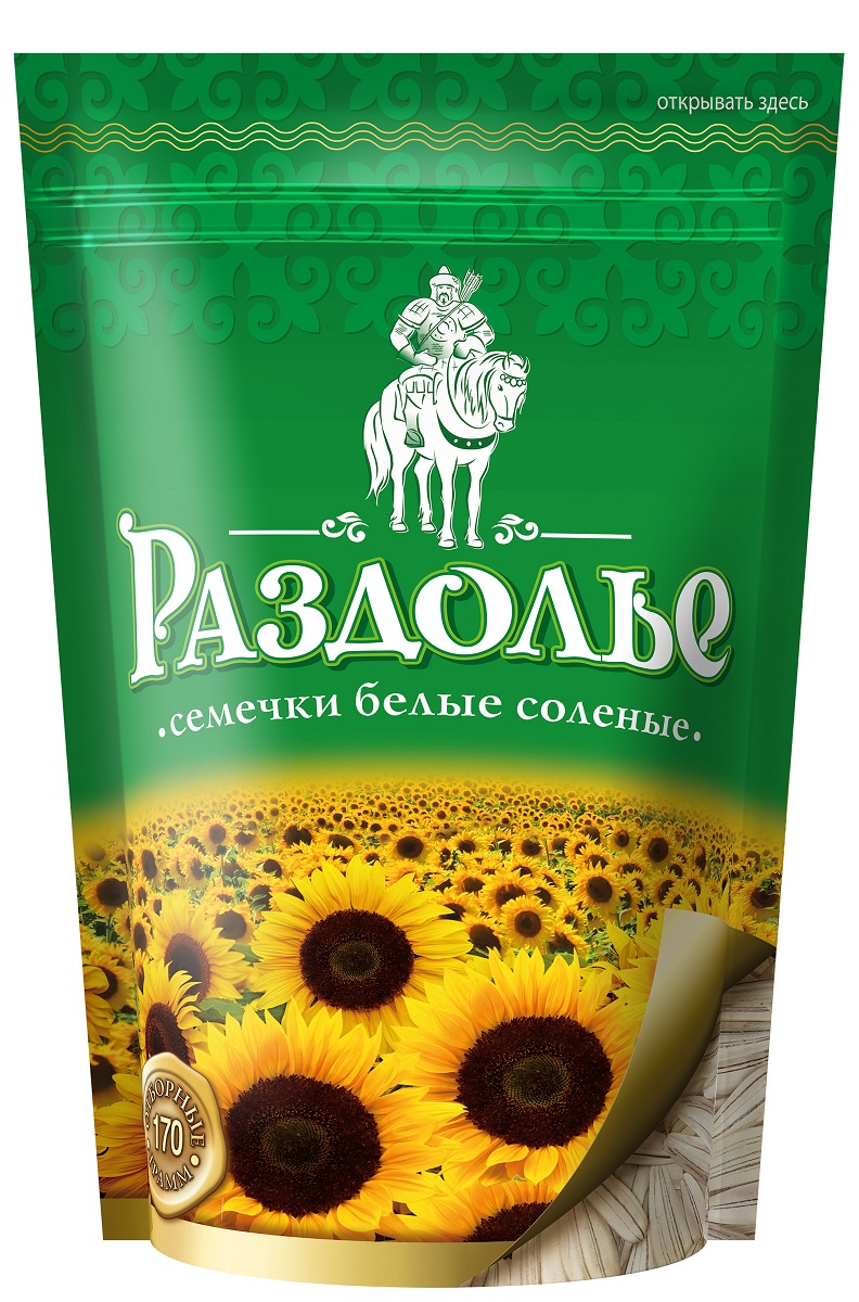 Раздолье семечки белые соленые, 170 г0015391 Раздолье семечки белые соленые, 170 г0015391Раздолье – крупные отборные белые семечки кондитерских сортов, выращенные специально для того, чтобы их потреблять как отдельный самостоятельный продукт (в отличии от масличных семечек они крупнее, вкуснее и легче очищаются). Наша семечка попадает в упаковку прямиком с российских полей с добавлением соли, воплощая главную идею продукта - Богатство и сила родной земли.