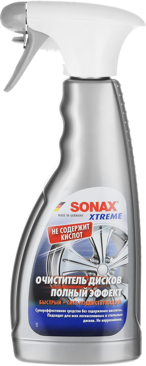 Очиститель дисков Sonax Xtreme, 500 мл230200 Очиститель дисков Sonax Xtreme, 500 мл230200Очиститель дисков Sonax Xtreme легко удаляет самые устойчивые загрязнения, такие как тормозная пыль, капли масла, следы от резины и другую глубоко въевшуюся грязь. Подходит для хромированных колесных дисков из стали и сплавов. Обладает свежим ароматом лимона. Характеристики: Объем: 500 мл. Артикул: 230200. Товар сертифицирован.Уважаемые клиенты!Обращаем ваше внимание на возможные изменения в дизайне упаковки. Качественные характеристики товара остаются неизменными. Поставка осуществляется в зависимости от наличия на складе.