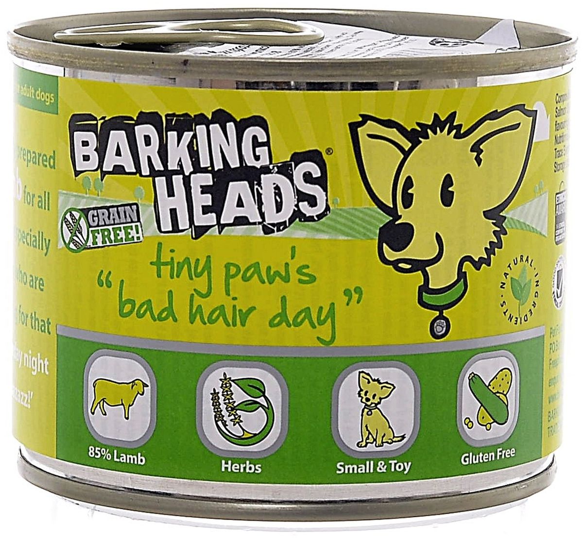 Консервы Barking Heads Роскошная шевелюра для мелколапого для собак мелких пород, с ягненком, 200 г13828 Консервы Barking Heads Роскошная шевелюра для мелколапого для собак мелких пород, с ягненком, 200 г13828Консервы Barking Heads Роскошная шевелюра для мелколапого - это обед аристократа. Пусть питомец почувствует всю вашу любовь! Отличный вкус, нежный аромат натурального корма и заботливый хозяин рядом - что еще нужно счастливому питомцу! Консервы можно использовать в качестве полнорационного корма.Состав: 85% ягненка (60% мяса ягненка, 25% бульона из ягнятины), батат, шпинат, горох, кабачки, растительное масло, ламинария, люцерна, сушеная петрушка, подмаренник, водяной кресс, мята, куркума, пажитник.Гарантированный анализ: белок 10,5%, содержание жира 6,8%, зола 2,5%, клетчатка 0,5%, влага 75%.Витамины: витамин D3 2000 IU, витамин Е 30 МЕ.Комплекс микроэлементов: моногидрат сульфата цинка 15 мг, моногидрат сульфата марганца 3 мг, безводный йодат кальция 0,75 мг.Товар сертифицирован.
