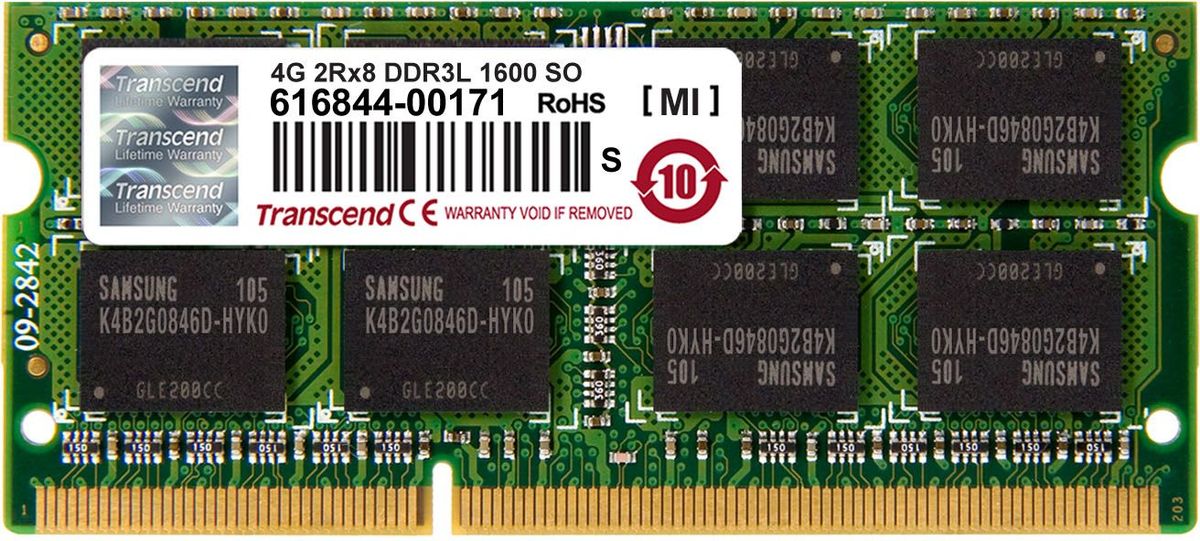Transcend DDR3L SODIMM 4GB 1600МГц модуль оперативной памятиTS512MSK64W6N Transcend DDR3L SODIMM 4GB 1600МГц модуль оперативной памятиTS512MSK64W6NМиниатюрные размеры модуля памяти Transcend DDR3L SODIMM 4GB делают его подходящим для использования в ноутбуках. Частота 1600 МГц обеспечивает его высокую производительность (этот параметр легко можно отследить с помощью стандартного теста, проведенного любой операционной системой). Установка проста, не занимает много времени и не требует от вас наличия специальных знаний и умений. Модуль изготовлен из высококачественного текстолита, благодаря чему обладает очень высокой прочностью и долговечностью.Количество ранков: 2