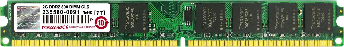 Transcend JetRam DDR2 DIMM 2GB 800МГц модуль оперативной памятиJM800QLU-2G Transcend JetRam DDR2 DIMM 2GB 800МГц модуль оперативной памятиJM800QLU-2GTranscend JetRam DDR2 DIMM 2GB - это планка оперативной памяти объемом 2 ГБ, отличающаяся высочайшей надежностью работы.Оперативная память является одним из главных элементов в персональном компьютере. От нее зависит работа системы в целом, ее скорость работы и производительность. Данная модель оперативной памяти обладает пропускной способностью 6400Мб/с, благодаря чему будет поддерживаться высокая производительность ПК. При создании использовались исключительно передовые и инновационные технологии, благодаря чему модель отличается высочайшей надежностью работы, а также увеличенным сроком службы.