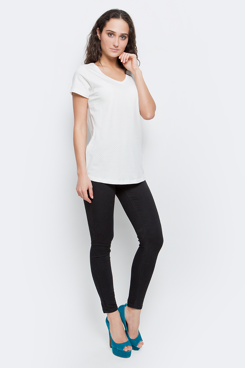 Футболка женская Baon, цвет: молочный. B237062_Milk Printed. Размер L (48)B237062_Milk Printed Футболка женская Baon, цвет: молочный. B237062_Milk Printed. Размер L (48)B237062_Milk PrintedСтильная женская футболка Baon изготовлена из эластичного хлопка. Материал очень мягкий и приятный на ощупь. Модель прямого кроя с V-образным вырезом горловины и короткими рукавами оформлена принтом в горошек.Такая футболка займет достойное место в вашем гардеробе.