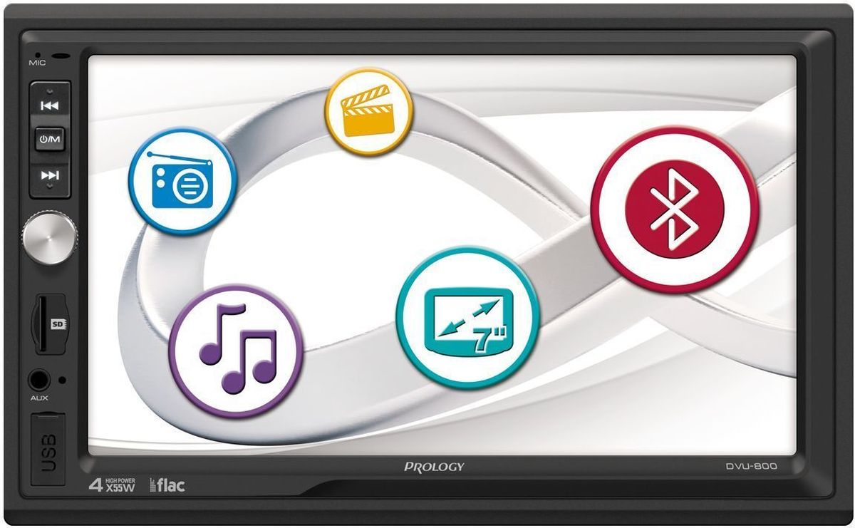 Prology DVU-800, Black автомагнитола4607940900542 Prology DVU-800, Black автомагнитола4607940900542Мультимедийный центр с дружественным пользовательским интерфейсом. Полноценно поддерживается работа с картами памяти SD. Встроенные разъёмы USB. Имеется возможность подключения камеры заднего вида. 2 DIN, дисплей 7 дюймов, разрешение экрана 800х480, USB, SD, MP3 , MPEG 4 , DIVx, WMA, JPEG, MKV, FLV, FLAC, ID3, FM/AM