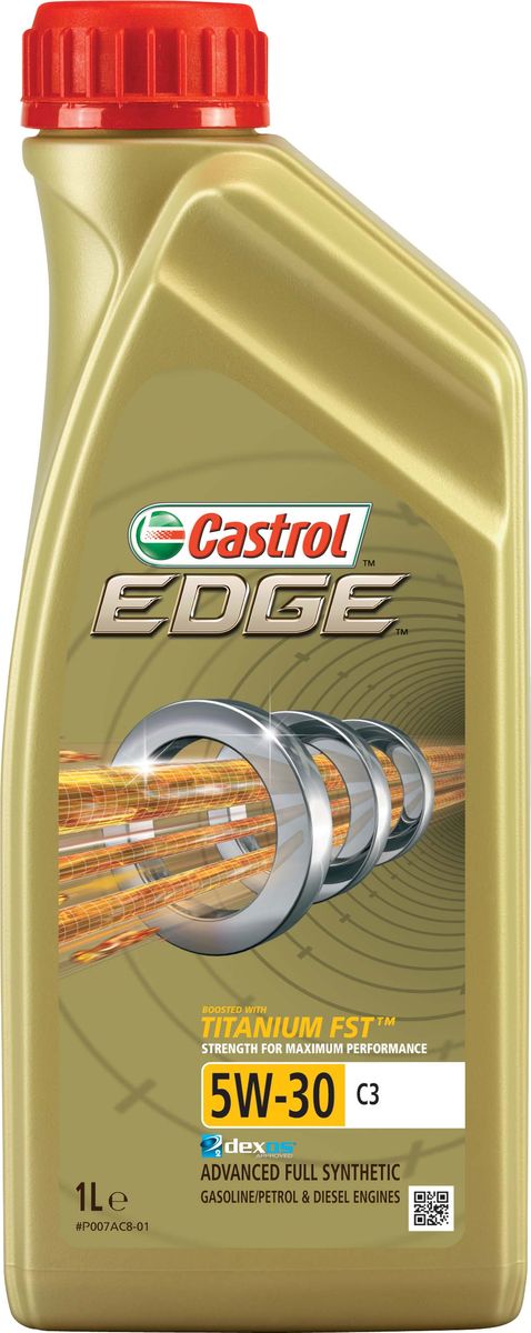 Масло моторное Castrol Edge синтетическое, класс вязкости 5W-30, C3, 1 л15A569 Масло моторное Castrol Edge синтетическое, класс вязкости 5W-30, C3, 1 л15A569Полностью синтетическое моторное масло Castrol Edge произведено с использованием новейшей технологии TITANIUM FST™, придающей масляной пленке дополнительную силу и прочность благодаря соединениямтитана.TITANIUM FST™ радикально меняет поведение масла в условиях экстремальных нагрузок, формируя дополнительный ударопоглощающий слой. Испытания подтвердили, что TITANIUM FST™ в 2 раза увеличивает прочность пленки, предотвращая ее разрыв и снижая трение для максимальной производительности двигателя.С Castrol Edge ваш автомобиль готов к любым испытаниям независимо от дорожных условий.Castrol Edge предназначено для использования в бензиновых и дизельных двигателях автомобилей, в которых предписаны моторные масла, соответствующие классу вязкости SAE 5W-30 и спецификациям ACEA C3, API SN или более ранним. Castrol Edge рекомендовано и одобрено для применения в автомобилях ведущих производителейтехники.Castrol Edge обеспечивает надежную и максимально эффективную работу современных высокотехнологичных двигателей, созданных по новейшим инженерным разработкам, которые работают вусловиях ужесточенных допусков производителей техники, требующих высокого уровня защиты и использования маловязких масел.Castrol Edge:- обеспечивает максимальную эффективность работы мотора как в краткосрочном периоде времени, так и в течение длительного срока службы;- подавляет образование отложений, способствуя повышению скорости реакции двигателя на нажатие педали акселератора;- поддерживает максимальную мощность мотора, даже в условиях повышенных нагрузок;- повышает КПД двигателя (подтверждено независимыми испытаниями);- обеспечивает непревзойденный уровень защиты деталей в разных условиях движения и широком диапазоне температур.Специфика:ACEA C3,API SN/CF,BMW Longlife-04,MB-Approval 229.31/ 229.51,Renault RN0700 / RN0710,VW 502 00/ 505 00/ 505 01.Товар сертифицирован.