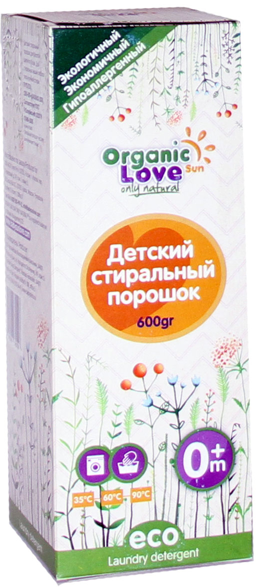Organic Sun Love Детский стиральный порошок 600 грPS600 Organic Sun Love Детский стиральный порошок 600 грPS600Парошок обеспечивает высокое качество стирки при малом расходе порошка. Не вызывает аллергии и раздражений. Произведен только из натурального сырья. Содержит более 30% натурального мыла. Не содержит фосфатов, хлора, цеолитов, а-пав, искусственных ароматизаторов.Обладает легким запахом натурального мыла, который полностью. Исчезает после полоскания. Защищает от накипи. Не наносит вред окружающей среде.