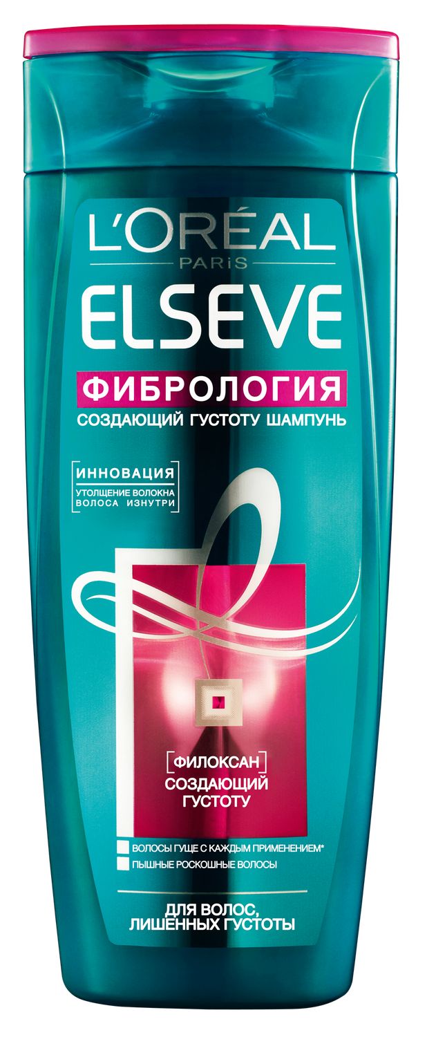 LOreal Paris Elseve Шампунь Эльсев, Фибрология, для волос, лишенных густоты, 400 млA8397900 LOreal Paris Elseve Шампунь Эльсев, Фибрология, для волос, лишенных густоты, 400 млA8397900Впервые L’Oreal Paris представляет Elseve Фибрология - революционную линию средств с Филоксаном, для невероятной густоты волос. Активная молекула Филоксан проникает внутрь волокна волоса, расширяется и утолщает его изнутри. Elseve Фибрология обогащена смягчающей сывороткой для легкого расчесывания и ухаживающими липидными компонентами для питания волос без утяжеления, а его тающая текстура равномерно распределяется по волосам от корней до кончиков.