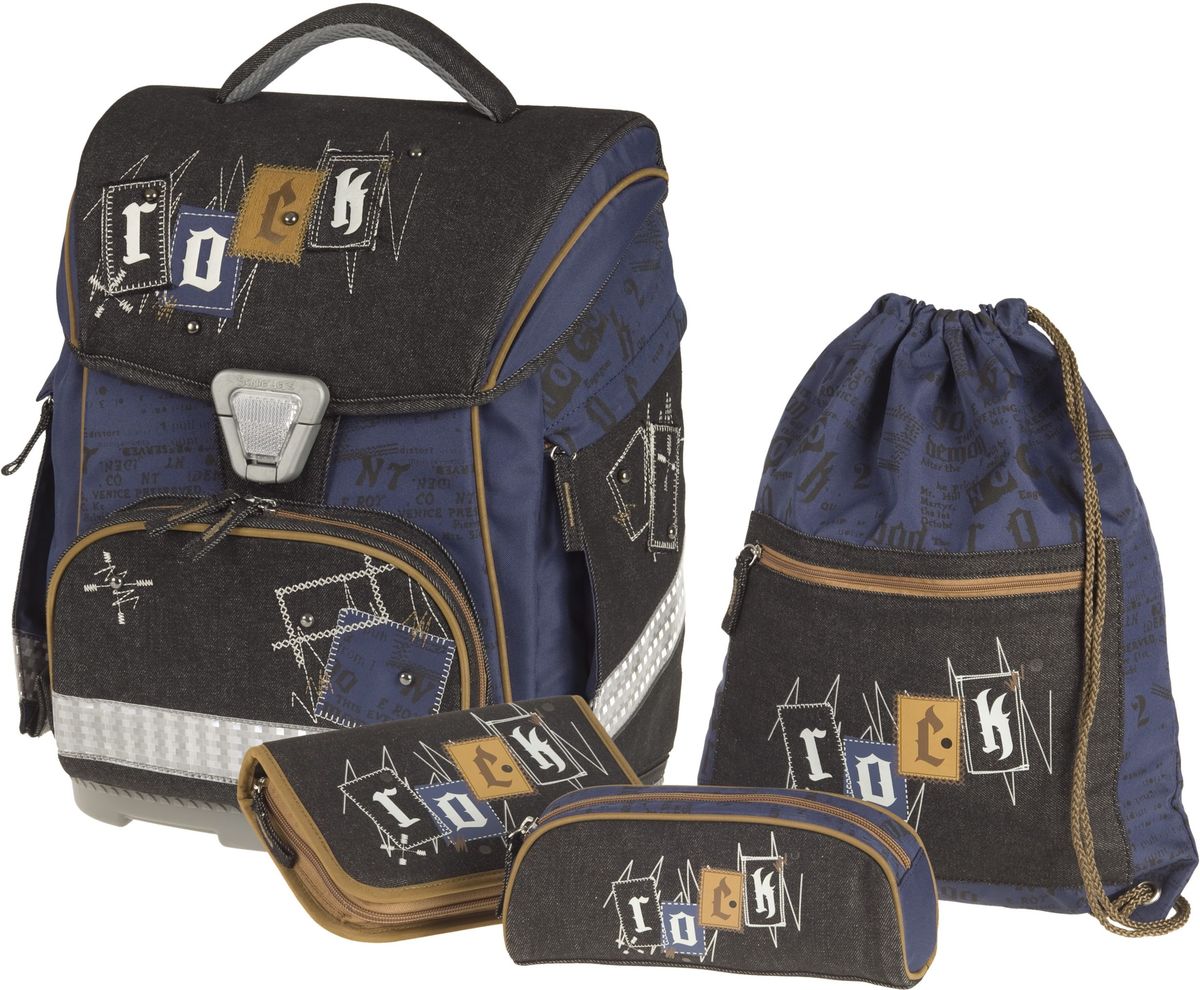 Schneiders Ранец школьный Toolbag-Ix Rock с наполнением 3 предмета78227/80 Schneiders Ранец школьный Toolbag-Ix Rock с наполнением 3 предмета78227/80Школьный ранец Schneiders имеет эргономичную вентилируемую спинку, цельное прочное пластиковое дно, уплотненные лямки с двухуровневой системой регулировки, грудную стяжку, специальные крючки для закрепления свободных концов лямок. Ранец закрывается на защелкивающийся замок KID CLIX со встроенными светоотражателями.Ранец изготовлен из прочного материала, благодаря чему выдерживает температуру до -60°С. По бокам изделия находятся два раскладывающихся кармана на молнии. Ранец имеет два внутренних отделения: одно отделение с подвижными перегородками, один открытый карман. На лицевой стороне находится карман на молнии. Светоотражатели располагаются на фронтальной части ранца, карманах и лямках.В комплект к ранцу входят: пенал без наполнения, пенал-косметичка, мешок для сменной обуви.