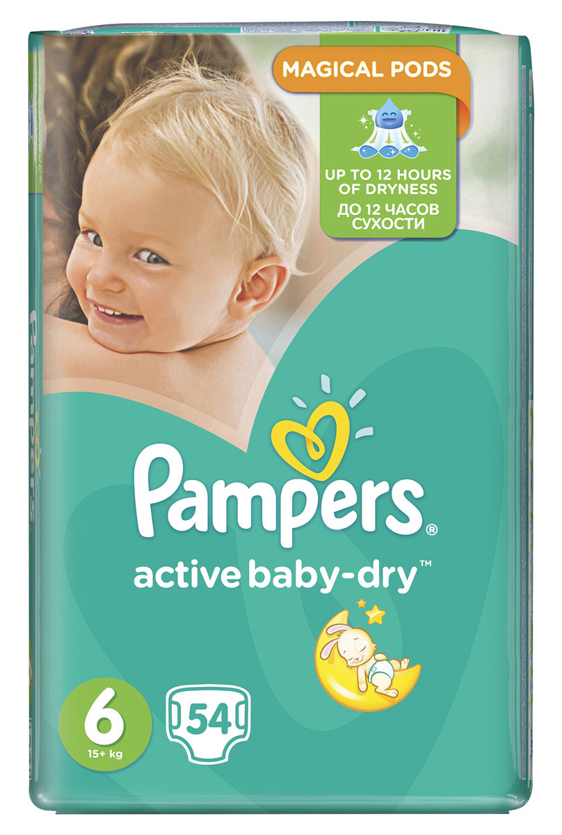 Pampers Подгузники Active Baby-Dry от 15 кг (размер 6) 54 шт