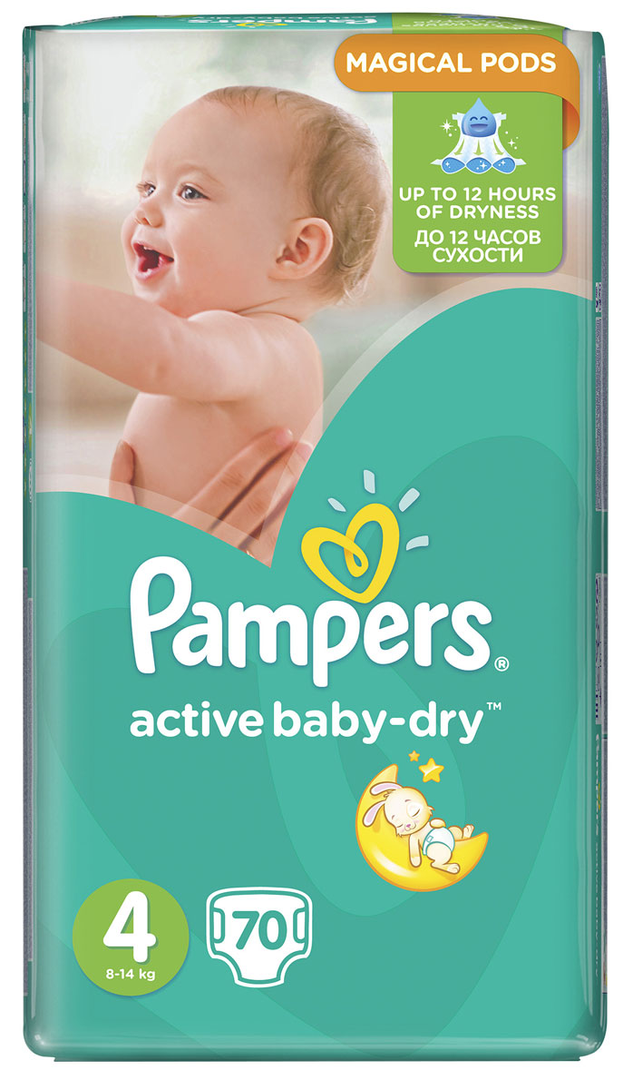 Pampers Подгузники Active Baby-Dry 8-14 кг (размер 4) 70 шт