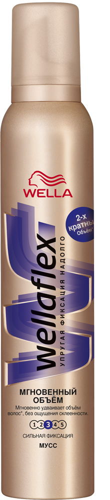 Wellaflex Мусс для волос Мгновенный объем сильной фиксации 200 млWF-81430242 Wellaflex Мусс для волос Мгновенный объем сильной фиксации 200 млWF-81430242Мусс Wellaflex «Мгновенный объем» – это инновационное средство для укладки нового поколения, насыщенное кислородом. Саша Бройер рекомендует использовать мусс для достижения головокружительного объема: «Когда мы говорим об объемных прическах, то мусс для укладки хорошего качества – это must have. Мусс Wellaflex Мгновенный объем – это просто удивительное средство. Он оставляет волосы такими мягкими и объемными, что никто не догадается, что ваша прическа – это результат укладки».Формула мусса «Мгновенный объем» содержит lift-частницы сферической формы, которые заполняют пустоты между каждым волосом, мгновенно делая их объемнее в 2 раза*. Мусс не склеивает и не сушит волосы, оставляя их легкими и подвижными.