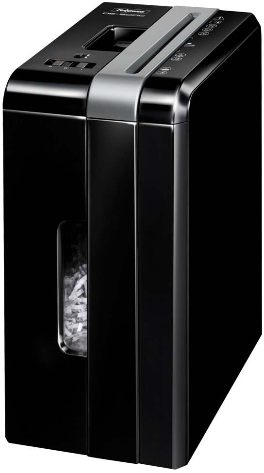 Fellowes Powershred DS-500C, Black шредерFS-34013 Fellowes Powershred DS-500C, Black шредерFS-34013Powershred DS-500C - компактный шредер с выдвижной корзиной для персонального использования с рекомендуемой нагрузкой до 30 листов в день. Производительность – 5 листов. Перекрестная резка на фрагменты размером 4х38мм обеспечивает P-4 уровень секретности по DIN 66399. Удобная выдвижная корзина позволит с легкостью удалять бумажные отходы. Окошко в корзине позволит оценить степень наполненности.Уничтожаемые материалы: