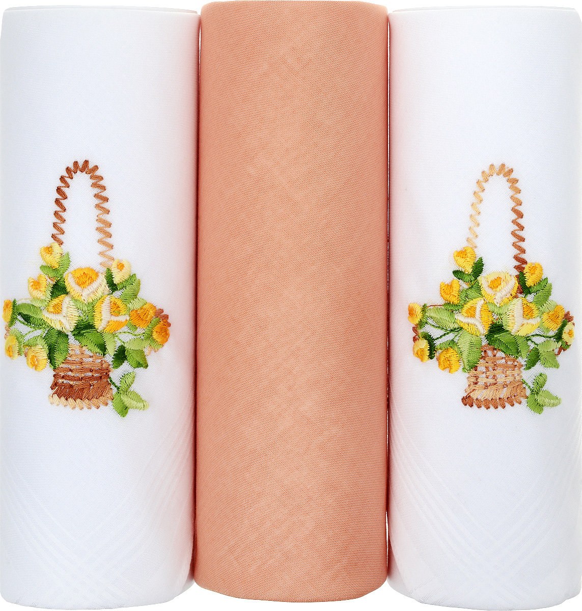 Платок носовой женский Zlata Korunka, цвет: белый, оранжевый. 25605-10. Размер 30 х 30 см, 3 шт