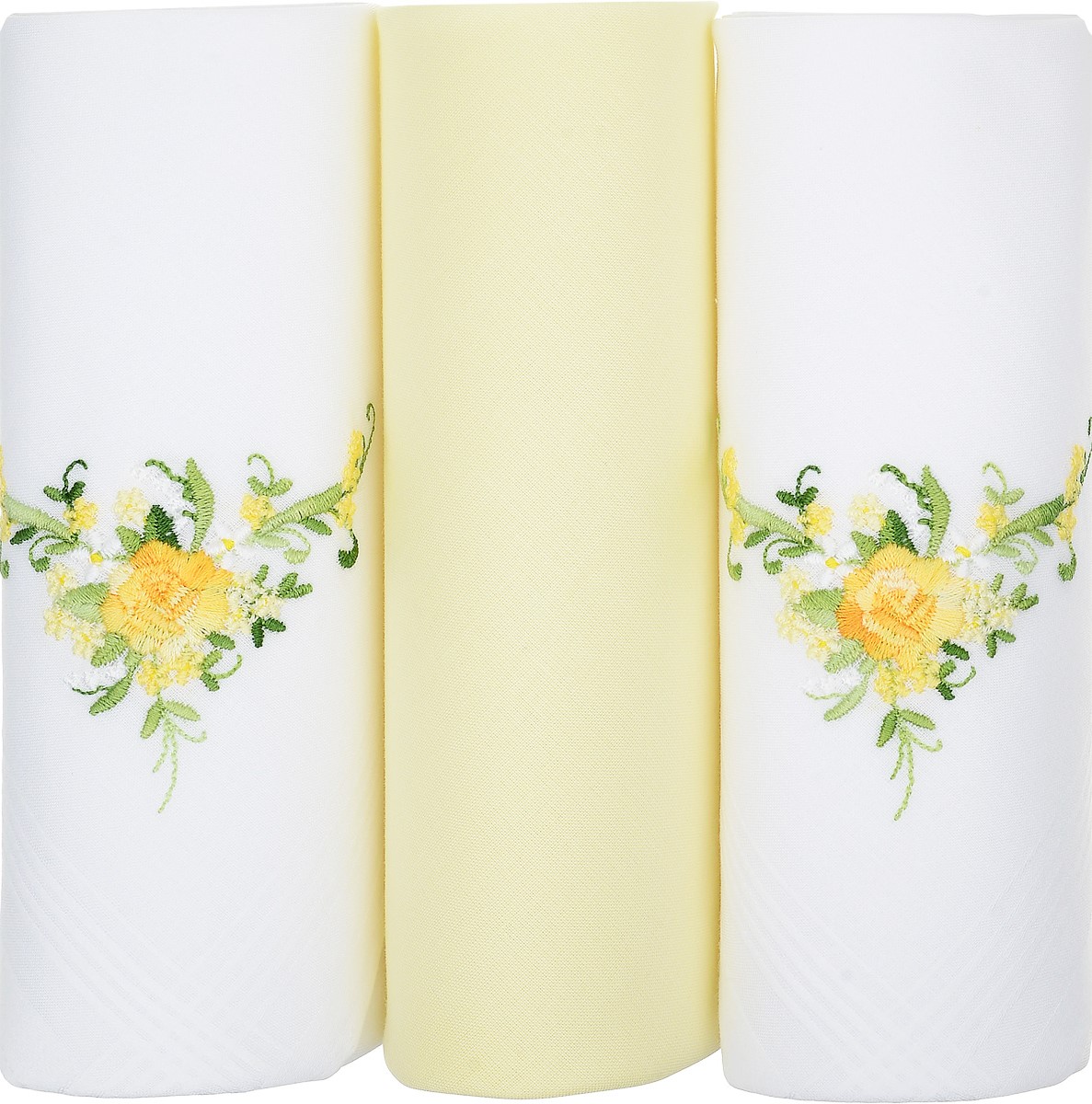 Платок носовой женский Zlata Korunka, цвет: белый, желтый, 3 шт. 25605-13. Размер 30 см х 30 см