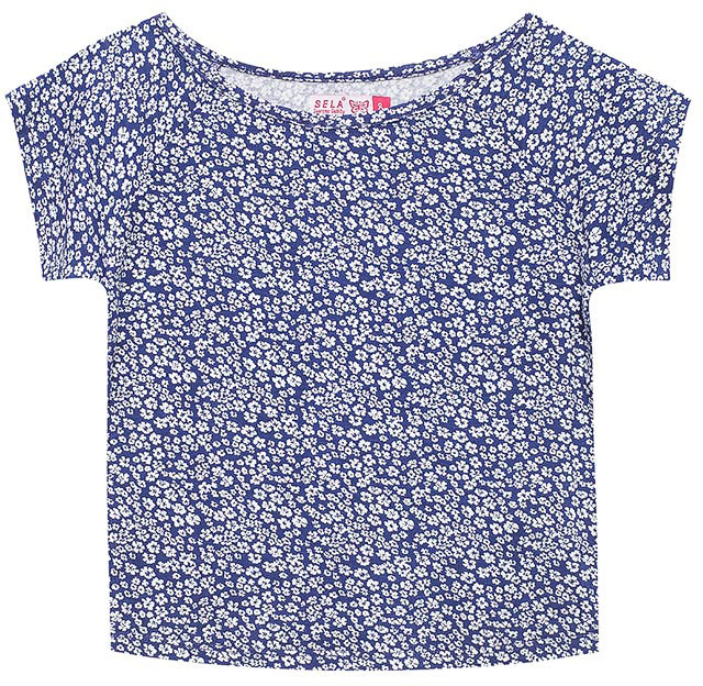 Футболка для девочки Sela, цвет: сине-фиолетовый. Ts-611/979-7233. Размер 146, 11 летTs-611/979-7233 Футболка для девочки Sela, цвет: сине-фиолетовый. Ts-611/979-7233. Размер 146, 11 летTs-611/979-7233Оригинальная футболка для девочки Sela выполнена из легкого материала и оформлена принтом в цветочек. Слегка укороченная модель прямого кроя с короткими рукавами-реглан подойдет для прогулок и дружеских встреч, будет отлично сочетаться с джинсами и брюками, а также гармонично смотреться с юбками. Воротник дополнен мягкой эластичной бейкой. Мягкая ткань на основе вискозы и эластана комфортна и приятна на ощупь.