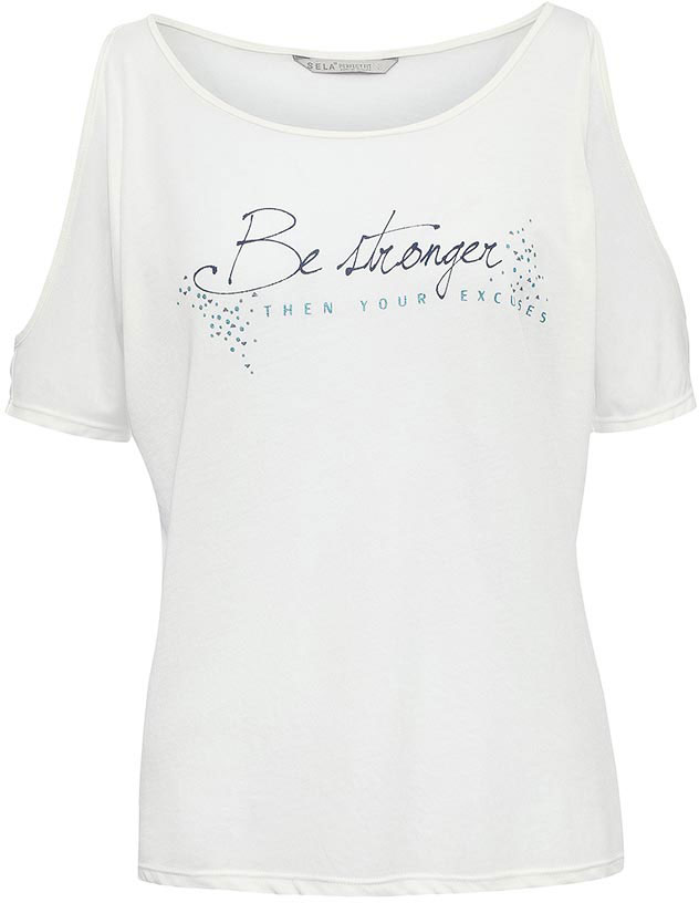 Футболка женская Sela, цвет: молочный. Ts-111/1251-7234. Размер S (44)Ts-111/1251-7234 Футболка женская Sela, цвет: молочный. Ts-111/1251-7234. Размер S (44)Ts-111/1251-7234Оригинальная женская футболка Sela выполнена из легкого материала и оформлена надписями. Модель прямого кроя с открытыми плечами подойдет для прогулок и дружеских встреч, будет отлично сочетаться с джинсами и брюками, а также гармонично смотреться с юбками. Круглый вырез горловины дополнен мягкой эластичной бейкой. Мягкая ткань на основе полиэстера и вискозы комфортна и приятна на ощупь.
