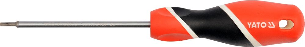 Отвертка Yato Torx Security, Т30 х 100 ммYT-25960 Отвертка Yato Torx Security, Т30 х 100 ммYT-25960Отвертка Yato Torx Security предназначена для монтажа и демонтажа резьбовых соединений. Простота и удобство отвертки сочетается с высоким качеством и прочностью стержня. Она превосходно справляется с любыми нагрузками, прекрасно подойдет как для профессионального использования, так и для решения бытовых задач. Эргономичная ручка не только удобно лежит в руке, но еще и обеспечивает высокий крутящий момент.Рукоятка отвертки оснащена дополнительным отверстием, которое используется для воротка в случае, если необходимо приложить дополнительные усилия.Размер отвертки: Т30 х 100 мм.