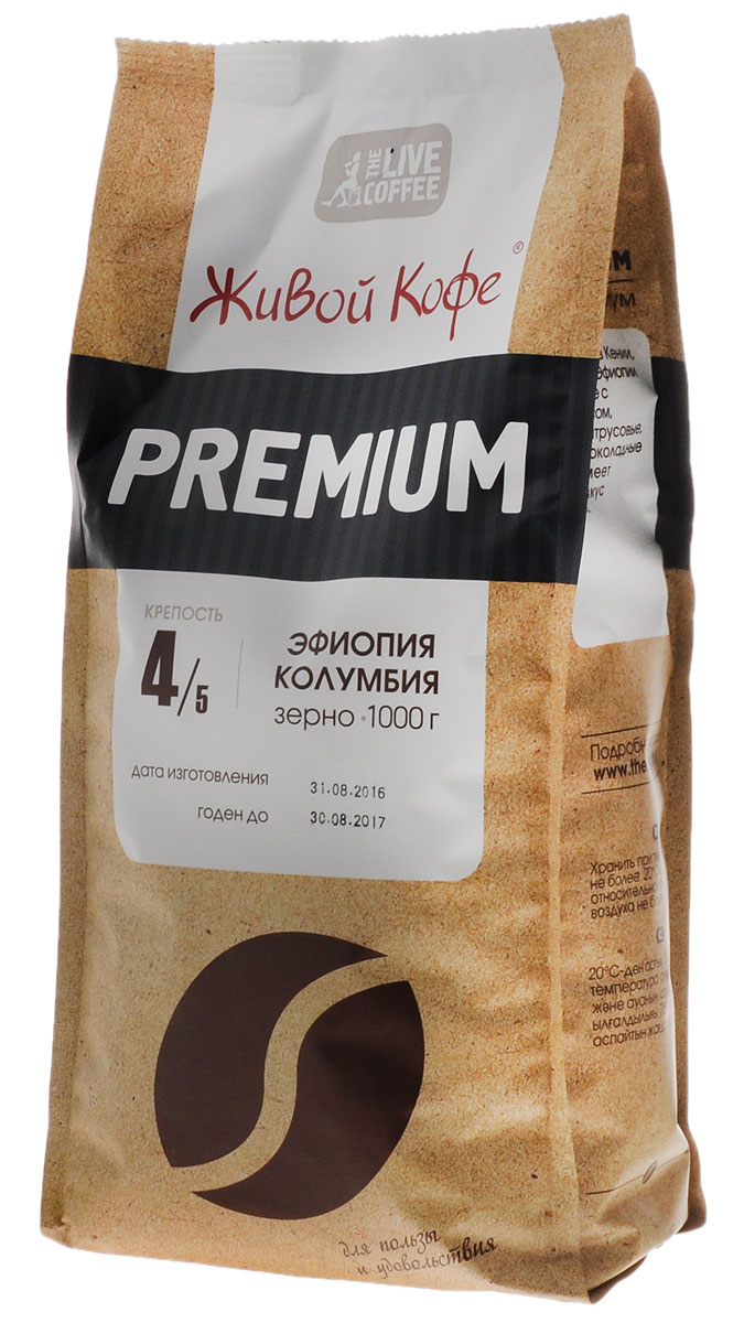 Живой Кофе Premium кофе в зернах, 1 кг (с клапаном)УПП00004685 Живой Кофе Premium кофе в зернах, 1 кг (с клапаном)УПП00004685Живой кофе Premium - смесь арабики из Кении, Перу, Гондураса, Эфиопии и Бразилии. Кофе с утонченным вкусом, включающим цитрусовые, фруктовые и шоколадные нотки. Напиток имеет изысканный вкус и аромат.