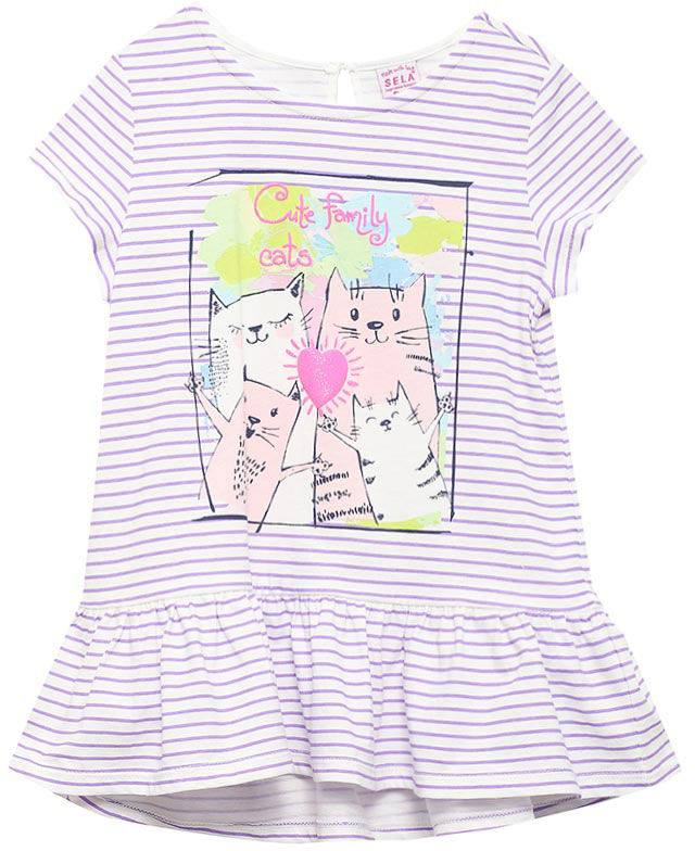 Туника для девочки Sela, цвет: гардения. TKs-511/407-7293. Размер 98, 3 годаTKs-511/407-7293 Туника для девочки Sela, цвет: гардения. TKs-511/407-7293. Размер 98, 3 годаTKs-511/407-7293Модная туника для девочки Sela выполнена из натурального хлопка в полоску и оформлена ярким принтом. Модель А-силуэта с короткими рукавами подойдет для прогулок и дружеских встреч и будет отлично сочетаться с джинсами, брюками и лосинами. Низ изделия дополнен широким воланом. На спине туника дополнена вырезом-капелькой с пуговицей.
