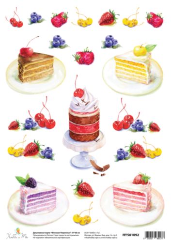 Карта декупажная Hobby&You Фоновая Пирожные, 21 х 30 смHY501092 Карта декупажная Hobby&You Фоновая Пирожные, 21 х 30 смHY501092Декупажная карта Hobby&You прекрасно подходит для декорирования предметов из керамики, пластика, дерева, стекла, фанеры, металла, текстиля и других материалов.Она выполнена из гладкой бумаги.Размер 21 х 30 см.