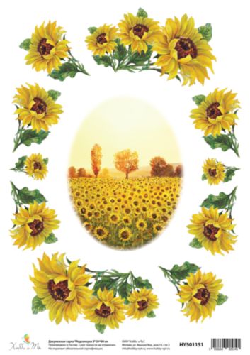 Декупажная карта Hobby&You Подсолнухи 2, 21 х 30 смHY501151 Декупажная карта Hobby&You Подсолнухи 2, 21 х 30 смHY501151Создавайте шедевры своими руками!С помощью декупажной карты можно быстро, просто и стильно украсить любые предметы интерьера, сувениры или подарки, сделав их по-настоящему оригинальными и эксклюзивными. Она отлично подойдет для декупажа как больших, так и маленьких поверхностей, сохранив при этом свой насыщенный цвет. Дополнительно вам понадобятся только ножницы, кисть и клей (обычный ПВА или специальный для декупажа).