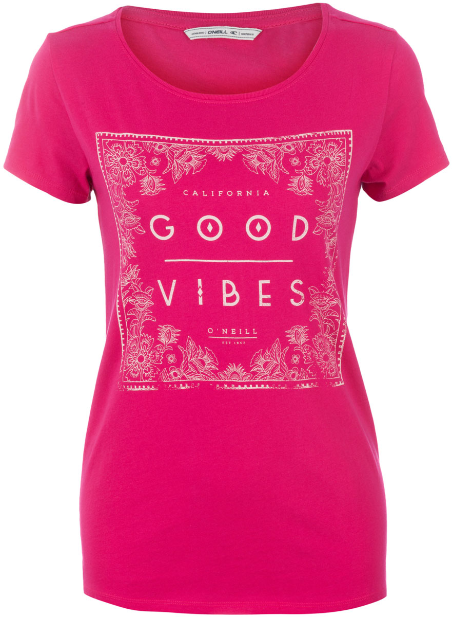 Футболка женская ONeill Lw Cali Vibes T-Shirt, цвет: ярко-розовый. 7A8617-4077. Размер S (44/46)7A8617-4077 Футболка женская ONeill Lw Cali Vibes T-Shirt, цвет: ярко-розовый. 7A8617-4077. Размер S (44/46)7A8617-4077Футболка женская ONeill выполнена из 100% хлопка. Модель имеет стандартный крой, короткий рукав и круглый вырез горловины. Футболка дополнена надписями.
