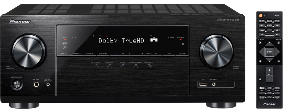 Pioneer VSX-831-B AV-ресиверVSX-831-B Pioneer VSX-831-B AV-ресиверVSX-831-BPioneer VSX-831-B - 5.1-канальный ресивер с мощностью 5x160 Вт, который имеет всё необходимое для передачи потоковых данных.Имея шесть HDMI-входов, VSX-831 обладает достаточными резервами подключения даже для расширенных систем домашних кинотеатров. Для удобства управления и оптимального использования подходящих дисплеев VSX-831 снабжен высококачественной системой масштабирования видеосигнала, которая может пересчитывать формат Full HD в 4K, а также выдает в этом разрешении отличающийся новым оформлением пользовательский интерфейс (GUI).Система MCACC автоматически выполняет компенсацию разницы в размере динамиков, уровнях и расстояниях, и определяет частотный отклик. С помощью эквалайзера сабвуфера Вы легко можете вручную настроить уровни басов для более мощного воспроизведения.Как сертифицированный сетевой-плеер с встроенным WLAN, это устройство воспроизводит музыку всех основных форматов из домашней сети, включая файлы с высоким разрешением типа DSD и FLAC, разумеется без прерываний (без задержек) и имеет удобное управление с помощью приложения. Легко подключайте свои смартфоны и планшеты без проводов через AirPlay или же вообще без сети, посредством Bluetooth.Насладитесь аудиофильным звуком с максимальным профессиональным студийным разрешением – с высокоскоростной загрузкой ваших любимых альбомов в форматах WAV, ALAC, FLAC, AIFF, а также DSD. Для идеального реалистичного восприятия имеется также многоканальное HiRes-аудио в форматах WAV и FLAC.Данный продукт оснащен встроенным Chromecast, так что Вы можете использовать свое мобильное устройство для потоковой передачи музыки, радио либо подкастов на свой динамик. Звучанием Вы можете управлять из любого места в доме, используя при этом приложения с поддержкой Chromecast, установленные на Вашем персональном устройстве, включая iPhone, iPad, телефон и планшет на базе Android, ноутбук на базе ОС Mac или Windows, а также Chromebook.Новые AV-ресиверы Pioneer с поддержкой технологии FireConnect делают возможным параллельное воспроизведение с любого подключенного к AV-ресиверу источника звука в том числе через беспроводную акустическую систему. Комфортно управляйте воспроизведением в мультизонной системе, выбирая треки и уровень громкости с помощью смартфона и планшета.С помощью удобного приложения iControlAV5 вы можете очень просто управлять всеми важными функциями ресивера, используя свой смартфон или планшет (iOS / Android). Благодаря уже встроенному приложению AVNavigator вам больше не придется устанавливать никакого программного обеспечения.Графический интерфейс пользователя (GUI) был полностью переработан. Упрощенная структура, более современный шрифт, а также новые изображения обеспечивают более быструю, интуитивно понятную навигацию и улучшенное взаимодействие с пользователем.Встроенный двухдиапазонный Wi-Fi, с поддержкой обоих частотных каналов в 5 ГГц и 2.4 ГГц, позволяет осуществлять легкое и безинтервальное скачивание даже аудиофайлов высокого разрешения. Легко скачивайте музыку с совместимых устройств, используя беспроводные технологии встроенного Bluetooth. АВ ресиверы с A2DP и профилем дистанционного управления аудио/видео (AVRCP). Поддержка кодеков, включая SBC и AAC.