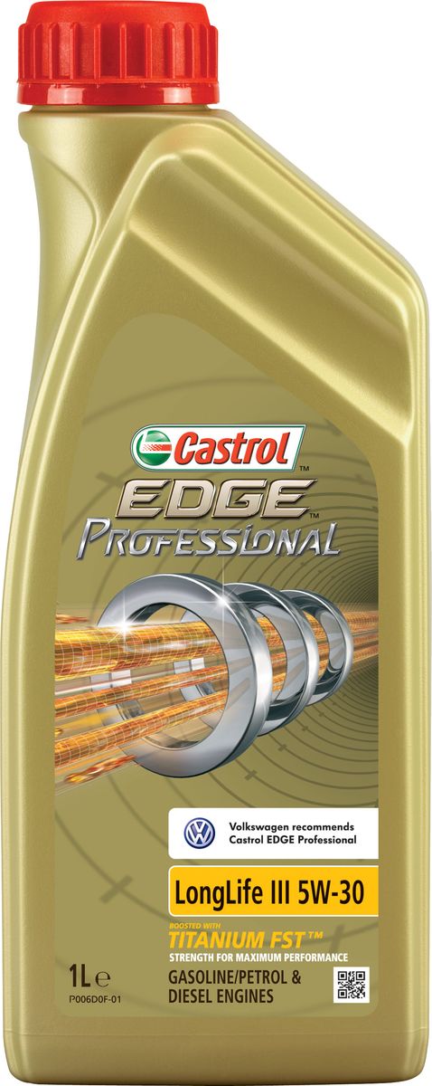 Масло моторное Castrol Edge Professional LongLife, синтетическое, III 5W-30 VW, 1 л157AD6 Масло моторное Castrol Edge Professional LongLife, синтетическое, III 5W-30 VW, 1 л157AD6Полностью синтетическое моторное масло Castrol EDGE Professional произведено с использованием новейшей технологии Titanium FST™. Технология Titanium FST™ на физическом уровне меняет поведение масла Castrol Edge Professional в условиях экстремальных нагрузок. Основой технологии Titanium FST™ являются полимерные металлоорганические соединения, содержащие титан. Таким образом, титан становится компонентом масла и работает в унисон с технологией усиленной масляной плёнки Fluid Strength Technology (FST™), которая была внедрена в 2011 году. Испытания подтвердили, что Titanium FST™ в 2 раза увеличивает прочность масляной плёнки, предотвращая её разрыв и снижая трение для максимальной производительности двигателя. Используя опыт сотрудничества с автопроизводителями, мы применили такую же технологию, которая ранее использовалась только при производстве масла для конвейерной заливки. Моторное масло Castrol Edge Professional прошло многоуровневую микрофильтрацию. Контроль качества осуществляется с использованием новой технологии оптического измерения частиц Castrol - Optical Particle Measurement System (OPMS). Castrol Edge Professional - первое в мире масло, сертифицированное как CO2- нейтральное в соответствии с мировыми стандартами. Применение. Castrol Edge Professional LongLife III 5W-30 предназначено для бензиновых и дизельных двигателей, в которых производитель агрегата предписывает применять моторные масла, соответствующие отраслевому стандарту ACEA C3 и классу вязкости SAE 5W-30. Castrol Edge Professional LongLife III 5W-30 рекомендовано и одобрено к применению в двигателях автомобилей, требующих использования смазочных материалов, апробированных согласно спецификациям VW 504 00 / 507 00 или Porsche C30. Преимущества. Castrol Edge Professional LongLife III 5W-30 обеспечивает надёжную и максимально эффективную работу двигателей VW, разработанных для гибких продлённых интервалов замены масла, требующих использования маловязких смазочных материалов с усиленными эксплуатационными характеристиками. Castrol Edge Professional LongLife III 5W-30: - поддерживает максимальную эффективность работы двигателя, как в краткосрочном периоде времени, так и на длительный срок эксплуатации; - подавляет образование отложений, способствуя повышению скорости реакции двигателя на нажатие педали акселератора; - обеспечивает и поддерживает максимальную мощность двигателя, даже в условиях интенсивной эксплуатации; - повышает КПД двигателя (независимо подтверждено); - обеспечивает непревзойдённый уровень защиты мотора в разных условиях движения и широком диапазоне температур. Спецификации. ACEA C3; Porsche C30; VW 504 00/507 00.Товар сертифицирован.