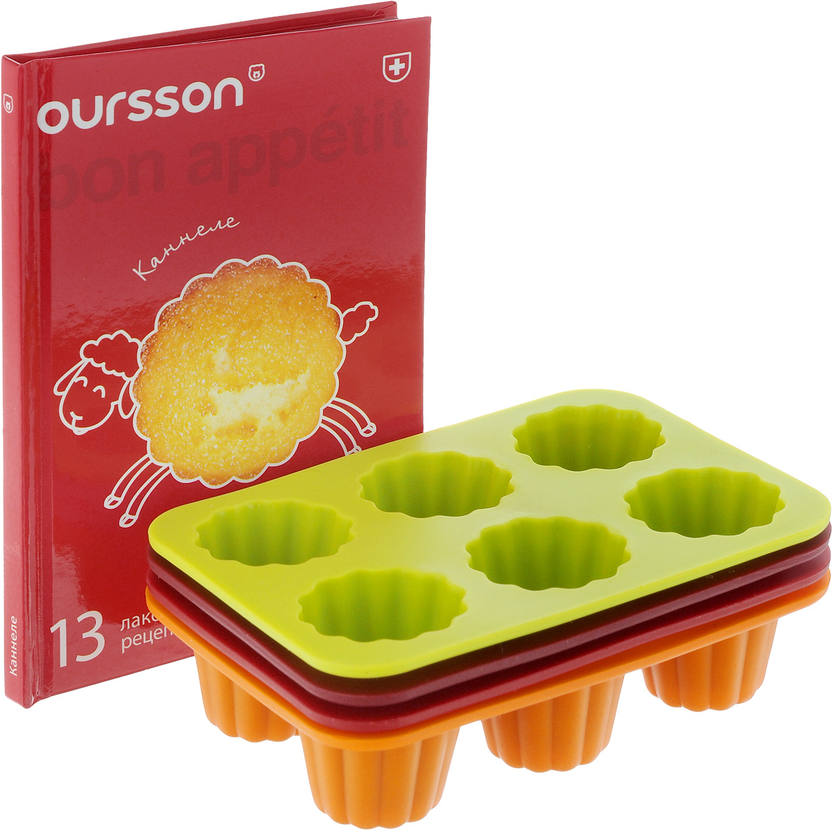 Набор для выпечки Oursson Bon Appetit, 5 предметов. BW1353SS/MCBW1353SS/MC Набор для выпечки Oursson Bon Appetit, 5 предметов. BW1353SS/MCBW1353SS/MCНабор для выпечки Oursson Bon Appetit будет отличным выбором для всех любителей домашней выпечки. Набор состоит из 4 силиконовых форм для выпечки. Каждая форма имеет 6 ячеек для выпечки. Силиконовые формы для выпечки имеют множество преимуществ по сравнению с традиционными металлическими формами и противнями. Нет необходимости смазывать форму маслом. Она быстро нагревается, равномерно пропекает, не допускает подгорания выпечки с краев или снизу.Материал устойчив к фруктовым кислотам, не ржавеет, на нем не образуются пятна. В комплекте к формам идет книга с 13 рецептами.Форма может быть использована в духовках и микроволновых печах (выдерживает температуру от -20°С до +220°С), также ее можно помещать в морозильную камеру и холодильник.Размер формы: 12,5 х 9 х 2,5 см.Размер ячейки: 3,3 х 3,3 х 2,5 см.