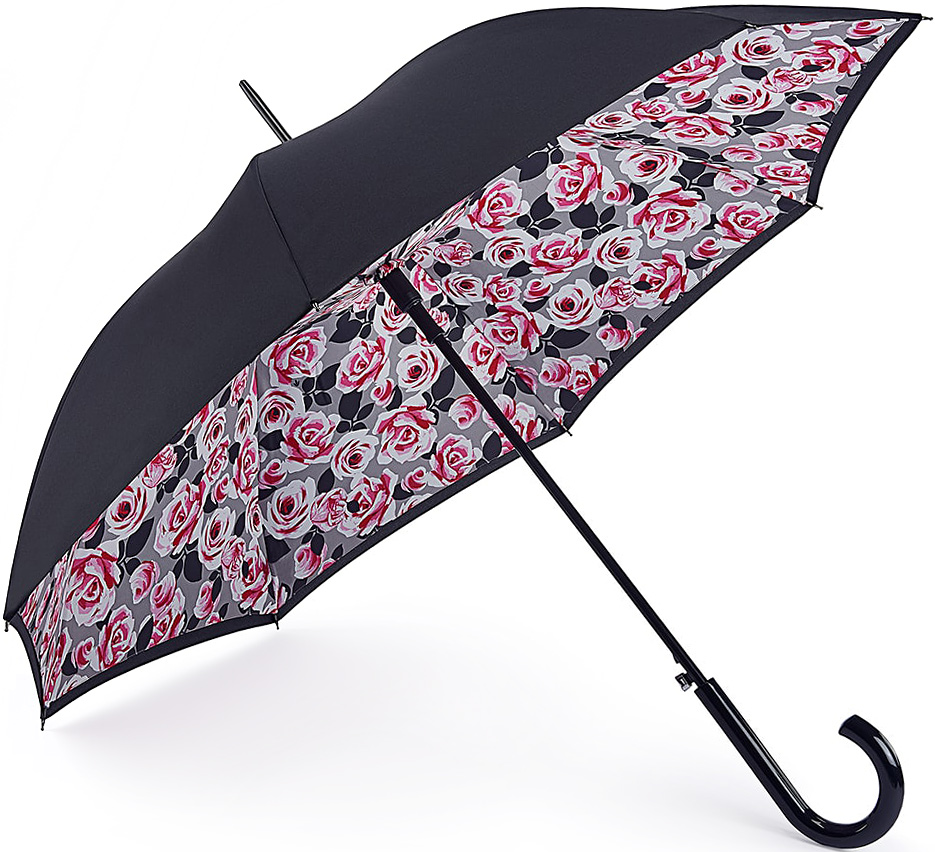 Зонт-трость женский Fulton, автомат, цвет: черный, розовый. L754-3383