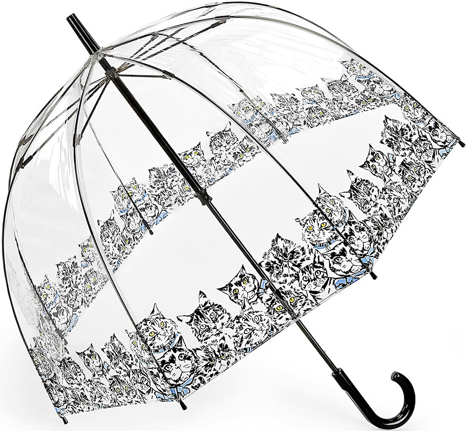 Зонт-трость женский Fulton, механический, цвет: черный, прозрачный. L042-3386