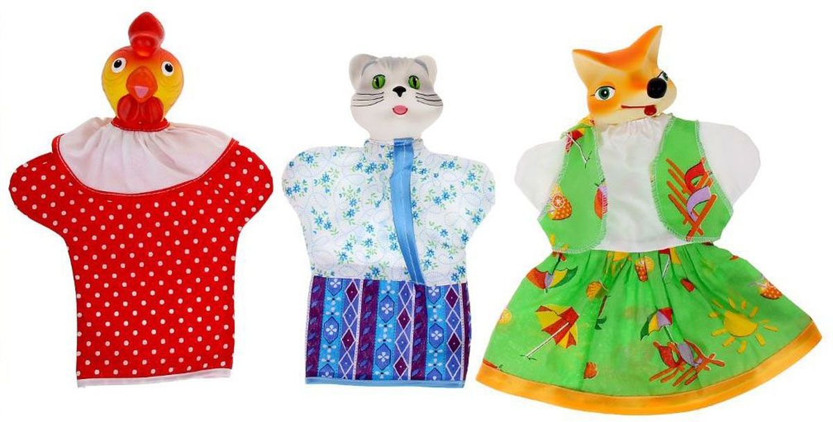 ПКФ«Игрушки» Набор мягких игрушек на руку Кот лиса и петух 3 персонажа