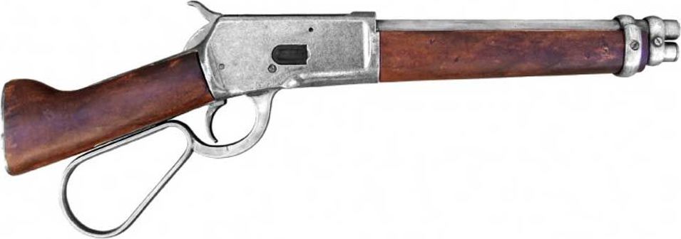 Обрез Маре Leg. Оружейная реплика. 1892 год, СШАD7/1095 Обрез Маре Leg. Оружейная реплика. 1892 год, СШАD7/1095Купить ружье обрез Маре Leg, значит стать обладателем стильного предмета, точной копиии сувенирного оружия, выполненной мастерами Испанской фирмы Denix. Кобылья нога - такое имя было дано заказной укороченной винтовке, персонажа исполненного знаменитым американским актером Стивом МакКуином из американского телесериала Разыскивается: живой или мертвый (Wanted: Dead or Alive, Steve McQueen’s, 1958-1961). В сериале МакКуиниграл героя по имени Джош Рэндалл (Josh Randall), и обрез Винчестера также называли Винчестер Рэндалл или Рендалл Специальный. За отправную точку была выбрана винтовка Винчестер, модели 1892, калибра 44, WCF (Winchester Centerfire - Винчестер центрального боя). Отпилив половину приклада и ствола, она была укорочена до размера, который можно носить в большой ножной кобуре и использовать одной рукой. Ствол был спилен на двенадцать (по другим источникам девять) сантиметров, и МакКуин и обрез Маре Leg большая (максимальная) часть приклада был удалена. Для съемок пришлось купить ружье обрез Маре Leg, трех различных комплектаций. Они были изготовлены с различными петлями рычага взвода. Это видно на фото, а третий Маре Leg, 44 WCF (Winchester Centerfire - Винчестер центрального боя имел восьмигранный ствол, вместо круглого. Фактический знаменитый Винчестер Рэндалл иногда менялся от выстрела к выстрелу в данной сцене. Для наибольшего сценического эффекта, Маккуин носил приблизительно 70 патронов, калибра .44-40, в петлях пояса, к которой крепилась кобура своего.Легендарная модель 1873 была выпущена с появлением патрона центрального воспламенения. Механизм модели 1866 был усовершенствован, a латунная коробка была заменена стальной. Значительным достижением был новый патрон .44-40 Winchester, хотя он не произвёл впечатления на артиллерийско-техническую службу армии США, так как являлся довольно слабым патроном, a армии требовалось более мощное оружие. Гражданский рынок, напротив, отнёсся к новому патрону весьма благосклонно, и в 1878 году фирма «Кольт» выпустила некоторое количество своих «Писмейкеров» и армейских пистолетов двойного действия под патрон .44-40 Winchester. Это оружие было названо «ФронтиерСиксШутер». Несмотря на нехватку военных заказов, винтовки Винчестера так и не были приняты на вооружение армии, но были очень популярны среди гражданского населения в качестве охотничьего оружия и оружия самообороны и оставалась вобрез Маре Leg массовом производстве до 1919 года. Одним из вариантов этой системы является т. н. «русский винчестер» — образец 1895 года, разработанный по специальному заказу для Российской империи под патрон 7,62х54R. Эта винтовка, имеющая высокую скорострельность, но низкую надёжность и прицельную дальность, на вооружение принята не была, но пользовалась популярностью среди промысловиков севера. Копия полностью копирует оригинал по размеру.