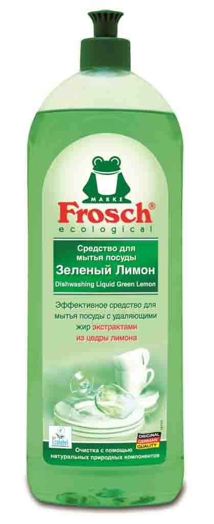 Средство "Frosch" предназначено для мытья посуды. Оно эффективно растворяет жир и способствует самовысыханию посуды. Активные вещества на натуральной основе (с экстрактом кожуры лимона) расщепляют остатка пищи, быстро очищая посуду и оставляя приятный запах лимона.Торговая марка Frosch специализируется на выпуске экологически чистой бытовой химии. Для изготовления своей продукции Frosch использует натуральные природные компоненты. Ассортимент содержит все необходимое для бережного ухода за домом и вещами. Продукция торговой марки Frosch эффективно удаляет загрязнения, оберегает кожу рук и безопасна для окружающей среды. Товар сертифицирован. Состав: 5-15% анионные ПАВ, менее 5% амфолитные ПАВ, неионогенные ПАВ, консервант (молочная кислота), ароматизирующие добавки, лимонное масло, косметический краситель.     Как выбрать качественную бытовую химию, безопасную для природы и людей. Статья OZON Гид