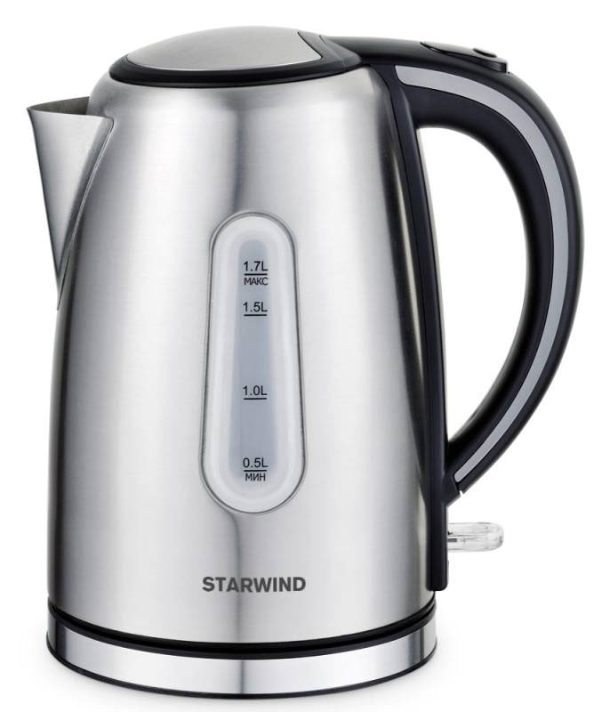 Starwind SKS5540, Silver чайник электрическийSKS5540 Starwind SKS5540, Silver чайник электрическийSKS5540Электрический чайник Starwind SKS5540 прост в управлении и долговечен в использовании. При его производстве используются высококачественные материалы. Прозрачное окошко позволяет определить уровень воды. Мощность 2200 Вт быстро вскипятит 1,7 литра воды. Для обеспечения безопасности при повседневном использовании предусмотрены функция автовыключения, а также защита от включения при отсутствии воды.Контроллер STRIX KEAI