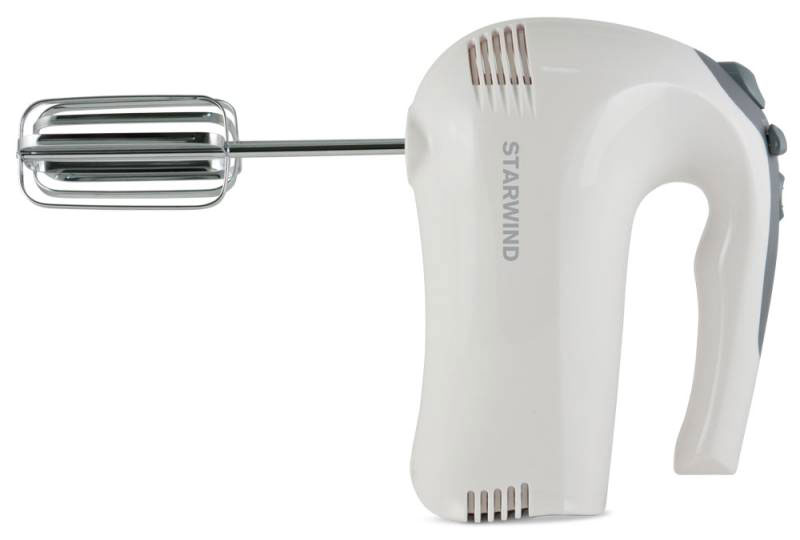 Starwind SHM6351, White миксерSHM6351 Starwind SHM6351, White миксерSHM6351Ручной миксер Starwind SHM6351 с мощностью 300 Вт, режимом Турбо и 5 скоростями вращения. Имеет две пары практичных насадок для тщательного взбивания и для замешивания теста, которые гарантируют идеальный результат работы. Для большего удобства данная модель снабжена кнопкой легкого отсоединения насадок. Миксер удобен в использовании как правой, так и левой рукой.