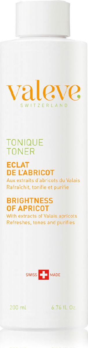 Valeve Тоник «Яркий Абрикос» Toner Brightness of apricot 200 мл9005_0807 Valeve Тоник «Яркий Абрикос» Toner Brightness of apricot 200 мл9005_0807Тоник создан с использованием эффективной современной технологии, и его формула предусматривает не только на тонизирующее действие, но и удаление остатков загрязнений с поверхности кожи. Формула обогащена натуральными активными ингредиентами швейцарского происхождения, включая богатую минералами альпийскую соль. Экстракт из плодов абрикоса увлажняет, питает, восстанавливает и смягчает кожу, поддерживает ее здоровье. Экстракт перечной мяты благодаря ментолу обеспечивает освежающий и тонизирующий эффект, помогает уменьшить засорение пор и очистить кожу. Регулярное использование тоника оживляет и выравнивает цвет лица, а также придает текстуре кожи мягкость, гладкость и эластичность.