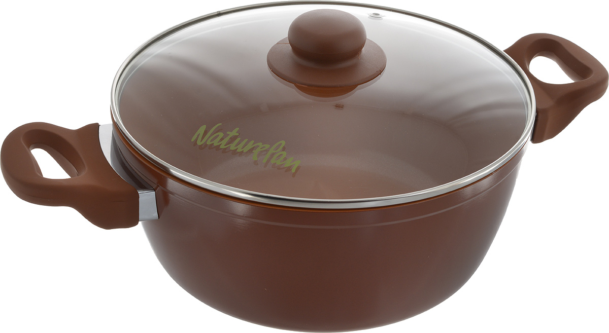 Кастрюля NaturePan Ceramic с крышкой, с керамическим покрытием, 3 лCrC24 Кастрюля NaturePan Ceramic с крышкой, с керамическим покрытием, 3 лCrC24Кастрюля NaturePan Ceramic выполнена из высококачественного алюминия с керамическим антипригарным покрытием. Покрытие абсолютно безопасно для здоровья, не содержит вредных веществ. Жаропрочность (около 280°С) керамического покрытия в сочетании с быстрым и равномерным распределением тепла делает кастрюлю идеальной для разогрева и приготовления пищи.Кастрюля оснащена удобными пластиковыми ручками с противоскользящим покрытием, которые не нагреваются. Жаропрочная стеклянная крышка плотно прилегает к краям посуды, имеет отверстие для выхода пара и металлический обод. Она позволяет следить за процессом приготовления пищи без потери тепла.Подходит для всех типов плит, кроме индукционных. Разрешена только ручная мойка.Внутренний диаметр кастрюли (по верхнему краю): 24 см.Диаметр дна: 17 см.Высота стенки: 10,5 см.Ширина кастрюли (с учетом ручек): 38 см.Диаметр крышки: 24,5 см.Объем кастрюли: 3 л.