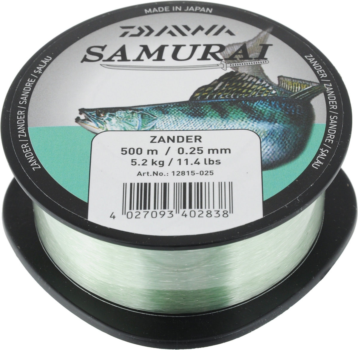 Леска Daiwa Samurai Zander, цвет: светло-зеленый, 500 м, 0,25 мм, 5,2 кг