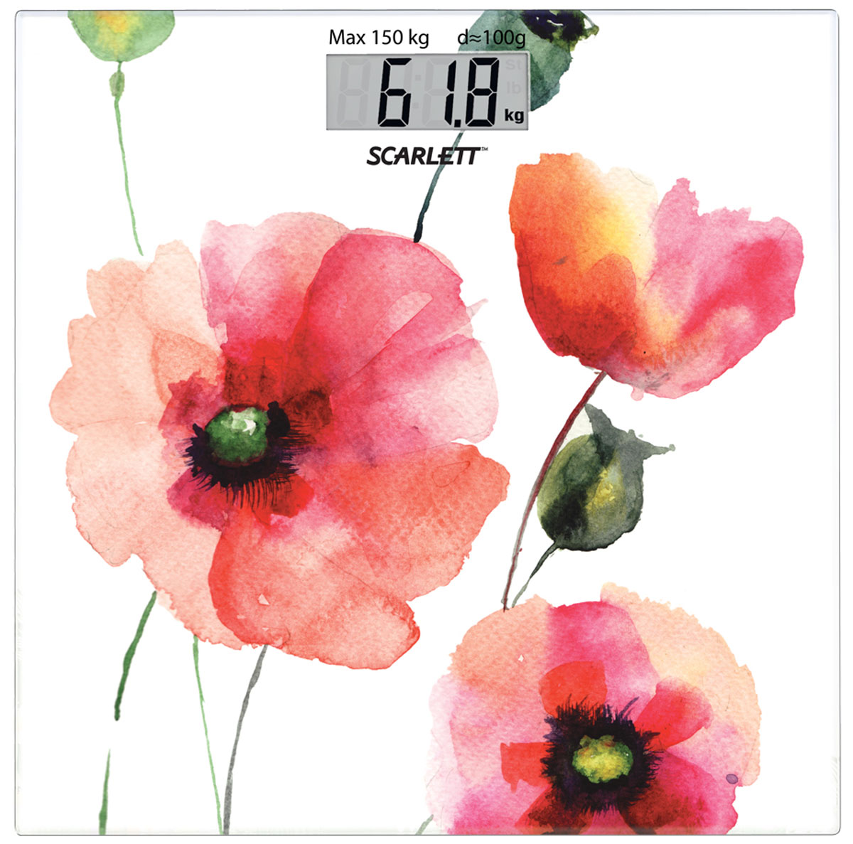 Scarlett SC-BS33E084 Flowers весы напольныеSC-BS33E084 Scarlett SC-BS33E084 Flowers весы напольныеSC-BS33E084Напольные весы Scarlett SC-BS33E084 имеют уникальный дизайн стеклянной платформы. Это простой и удобный способ контролировать свой вес. Максимальная нагрузка на данную модель может составлять 150 кг.При перегрузе загорится предупреждающий сигнал. Также специальная индикация сообщит пользователям о необходимости замены элемента питания. Чтобы весы начали работать, достаточно просто встать на них. После взвешивания прибор отключится самостоятельно.Высокочувствительные датчикиИндикатор перегрузкиИндикатор батарейкиЦифровой жидкокристаллический дисплейПрорезиненные ножки