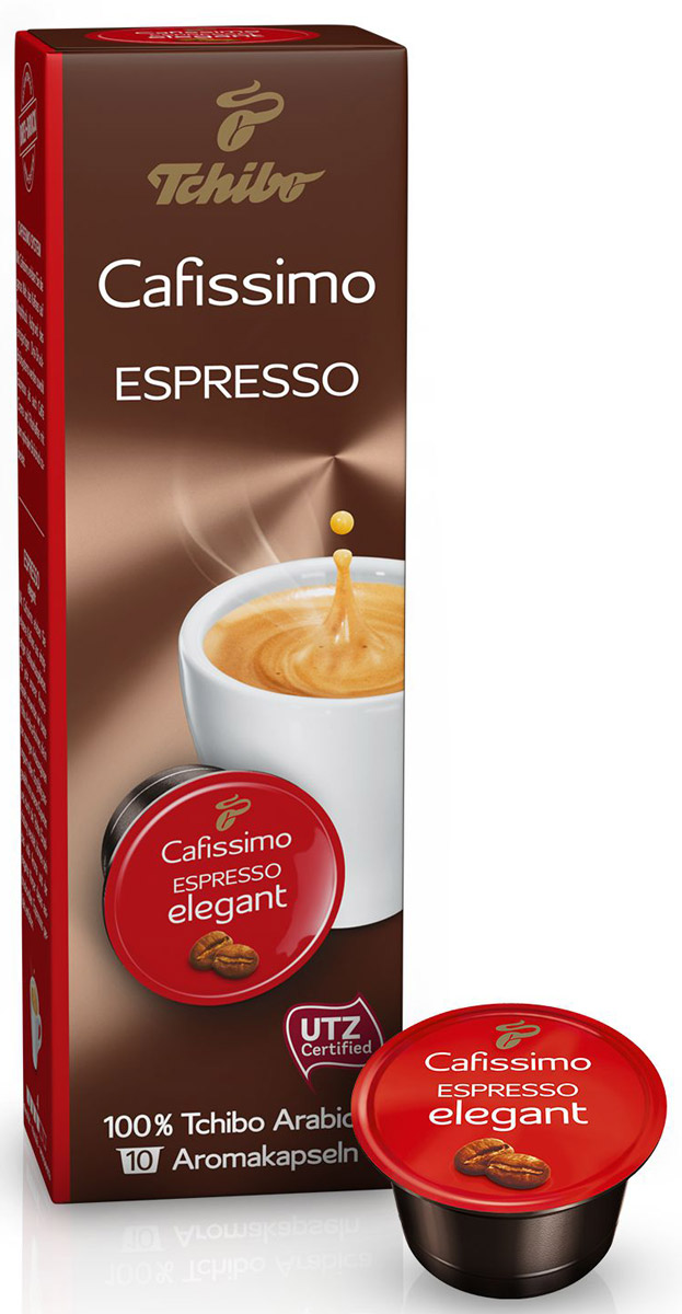 Cafissimo Espresso Elegant кофе в капсулах, 10 шт464518 Cafissimo Espresso Elegant кофе в капсулах, 10 шт464518Cafissimo познакомит вас с изысканным кофе, собранным на превосходных кофейных плантациях. Каждая кофейная капсула Tchibo содержит гармоничную композицию из лучших зерен Arabica, которые медленно вызревали на солнечных полях. Тщательно отобранные для вас профессионалами и прошедшие индивидуальную обжарку зерна Tchibo при варке идеально раскрывают полный аромат и мягкий вкус этого безупречно выразительного Espresso elegant.Уважаемые клиенты! Обращаем ваше внимание на то, что упаковка может иметь несколько видов дизайна. Поставка осуществляется в зависимости от наличия на складе.