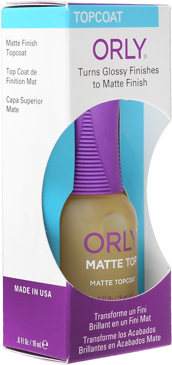 Orly Верхнее покрытие Matte Top с матирующим эффектом, 18 мл24250 Orly Верхнее покрытие Matte Top с матирующим эффектом, 18 мл24250Покрытие Orly Matte Top придает маникюру матовый сатиновый эффект. Уменьшает скалывание лака, идеально подходит для создания дизайна ногтей, в котором сочетаются матовые и блестящие участки.Способ применения: для достижения матового эффекта, необходимо нанести 1-2 слоя препарата на подсохшее лаковое покрытие. Можно использовать с базовым покрытием Bonder. Это обеспечит максимально прочное сцепление лакового покрытия с ногтем и увеличит продолжительность жизни маникюра. Характеристики:Объем: 18 мл. Артикул: 24250. Производитель: США. Товар сертифицирован.Состав: этилацетат, бутилацетат, нитроцеллюлоза, сополимер, изопропил, гидратированный кварц, триметил-пентанил диизобутират, трифенил фосфат, N-бутиловый спирт, стеаралкониум гекторит, стеаралкониум бентонит, бензофенон-1, диметикон, пигменты.