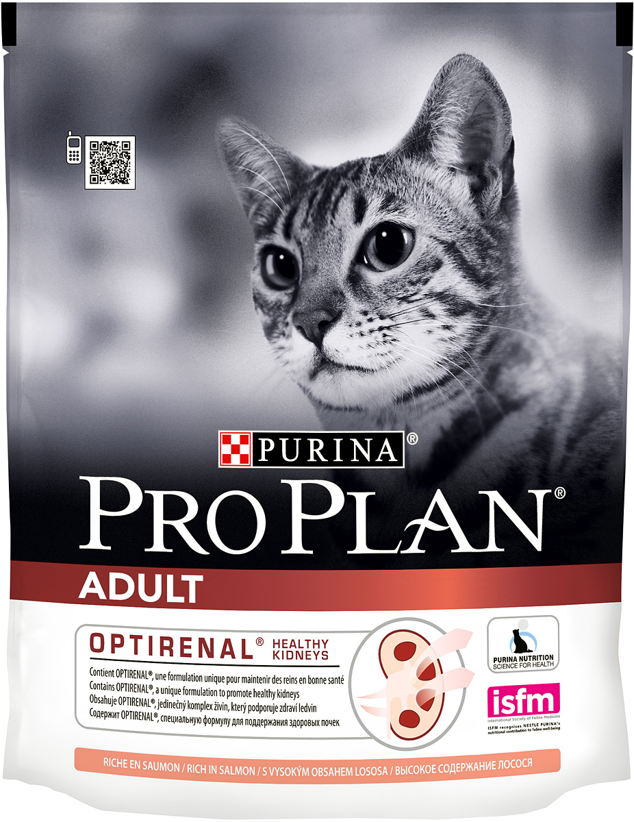 Корм сухой Pro Plan Adult для взрослых кошек, с лососем, 400 г12172041 Корм сухой Pro Plan Adult для взрослых кошек, с лососем, 400 г12172041Сухой корм Pro Plan Adult - это полноценный рацион для взрослых кошек. Он содержит особую разработанную с участием ученых комбинацию ингредиентов для поддержания здоровья вашего питомца в течение продолжительного времени. Содержит OPTIRENAL, специальную формулу для поддержания здоровых почек. Поддерживает здоровую иммунную систему. Здоровые суставы и прекрасная подвижность. Шелковистая и блестящая шерсть. Помогает защищать зубы от образования налета и зубного камня.Особенности сухого корма: В состав корма входят все необходимые питательные вещества, включая витамины А, С и Е, а также Омега-3 и Омега-6 жирные кислоты, и натуральный пребиотик;Содержит уникальную формулу для поддержания здоровья почек;Помогает сохранить здоровые суставы и прекрасную подвижность;Делает шерсть шелковистой и блестящей;Помогает защитить зубы от образования налета и зубного камня;Поддерживает здоровье иммунной системы вашего питомца.Состав: лосось (18%), рис, кукурузный глютен, сухой белок птицы, кукуруза, пшеница, животный жир, яичный порошок, сухой корень цикория (2%), пшеничный глютен, минеральные вещества, концентрат горохового белка, вкусоароматическая кормовая добавка, дрожжи, натуральный пребиотик. Анализ: белок: 36%, жир: 16%, сырая зола: 7%, сырая клетчатка: 1%.Добавки на кг: витамин А: 32 600; витамин D3: 1060; витамин Е: 720 мг/кг; железо: 60; йод: 1,9; медь: 11; марганец: 15; цинк: 140; селен: 0,12 мг/кг.Товар сертифицирован.