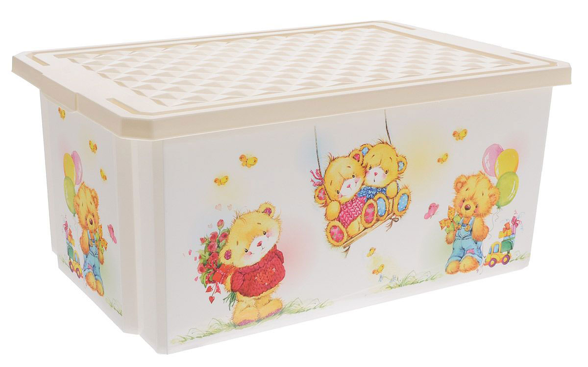 Little Angel Детский ящик для хранения игрушек X-BOX Bears 57 л цвет слоновая кость